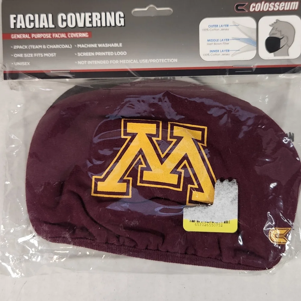 NWT Unisex Minnesota Golden Gophers Colosseum 2 Pack Face Coverings